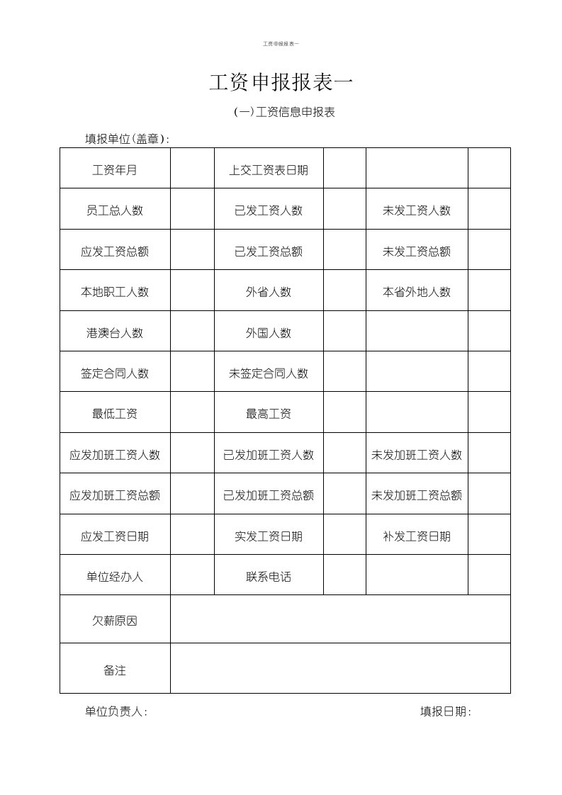 工资申报报表一