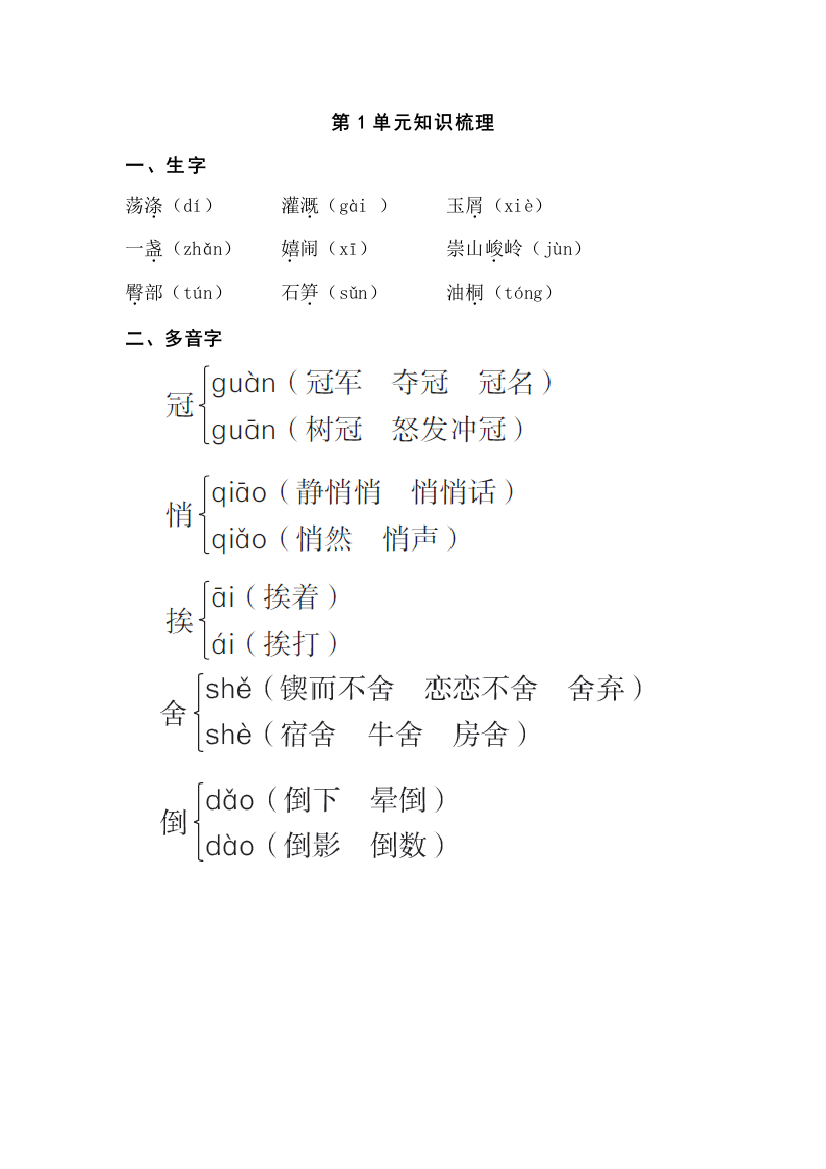 苏教版六年级语文下册：第1单元知识梳理