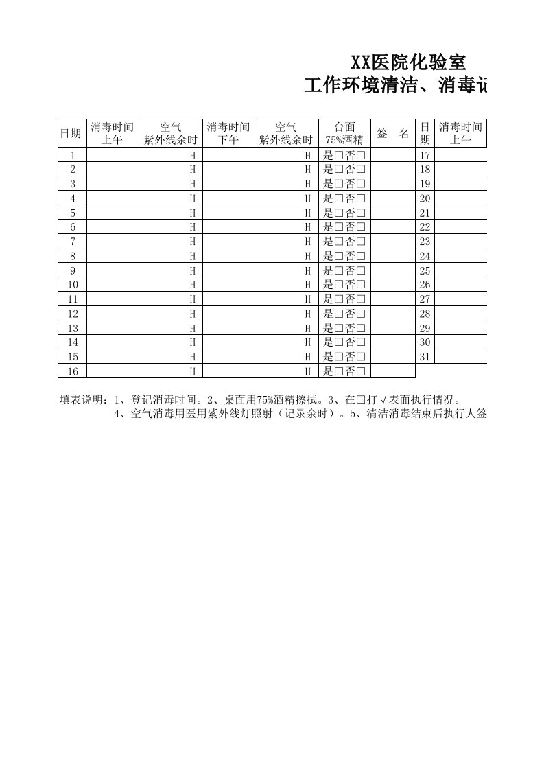 检验科清洁消毒记录表