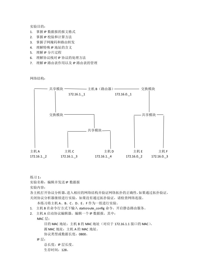 计算机网络网际协议IP实验报告