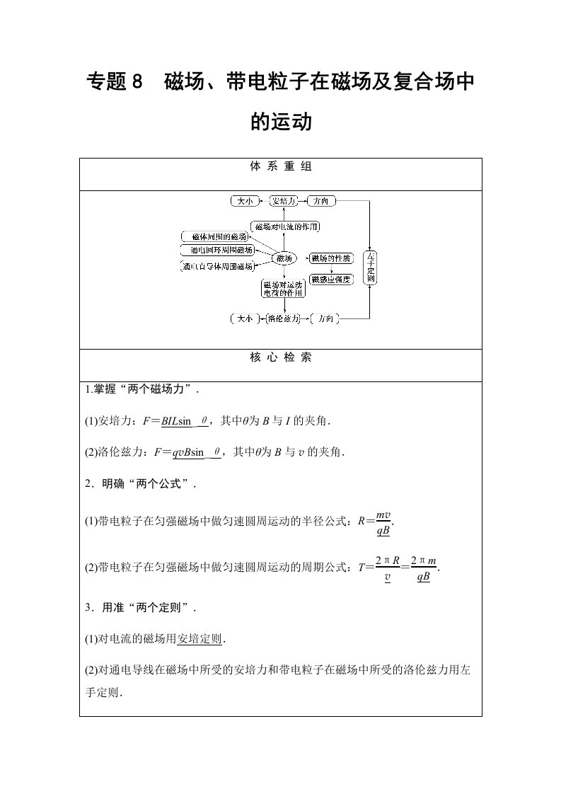 专题8磁场、带电粒子在磁场和复合场中的运动