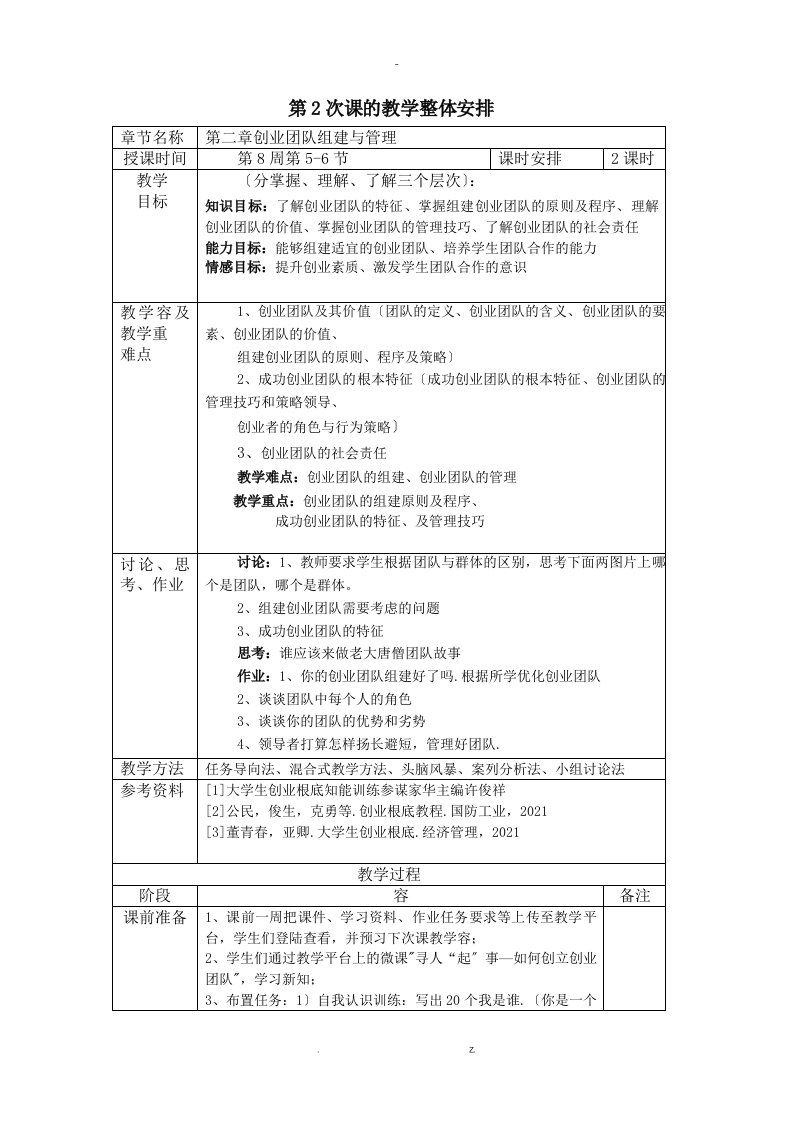 创业团队组建及管理教学案