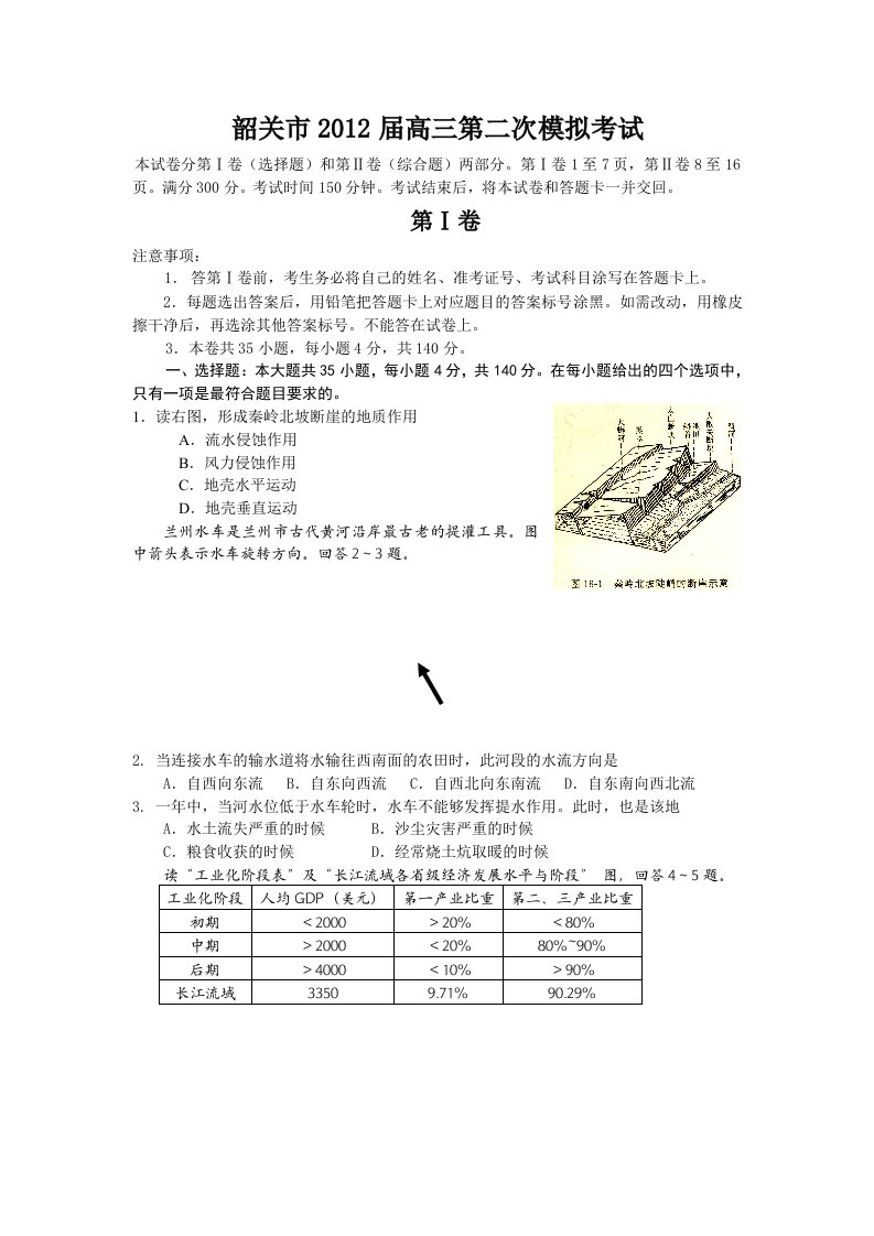 韶关市2012届高考模拟测试