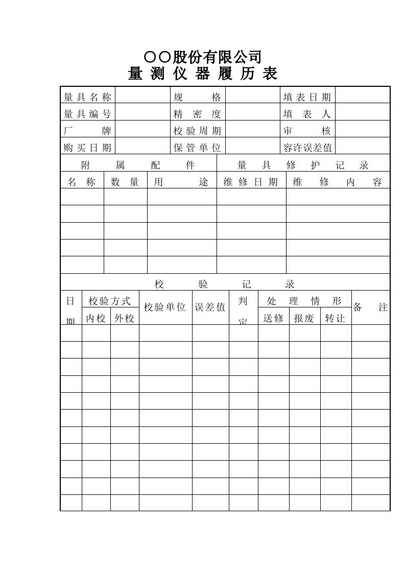 企业量测仪器履历表