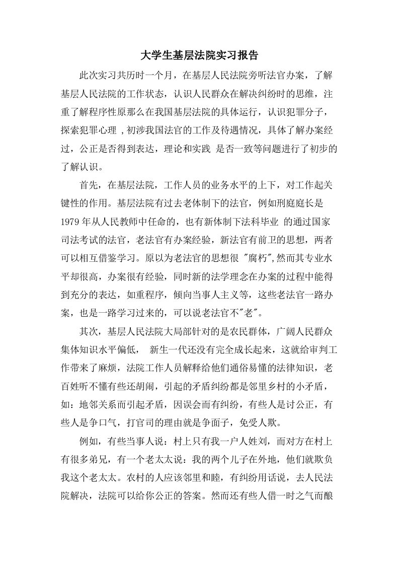 大学生基层法院实习报告