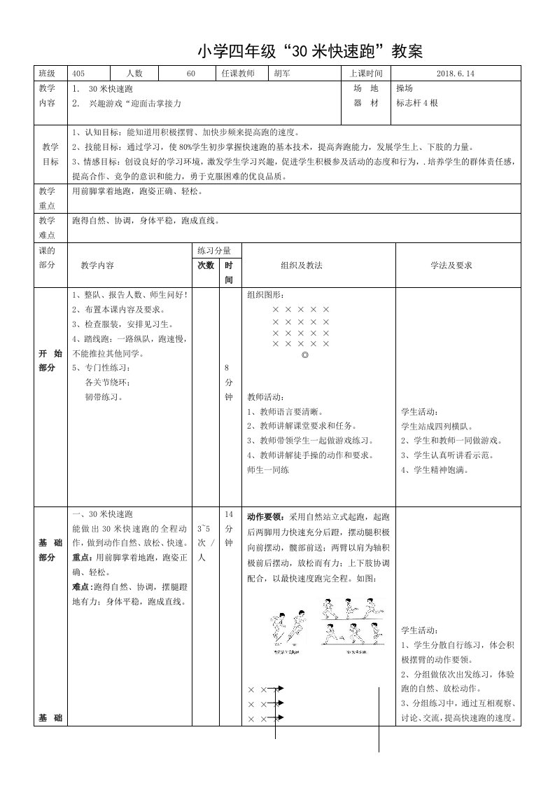 小学四年级体育30米快速跑公开课教案