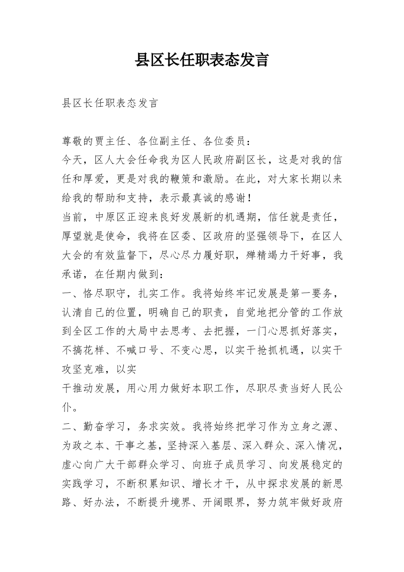 县区长任职表态发言