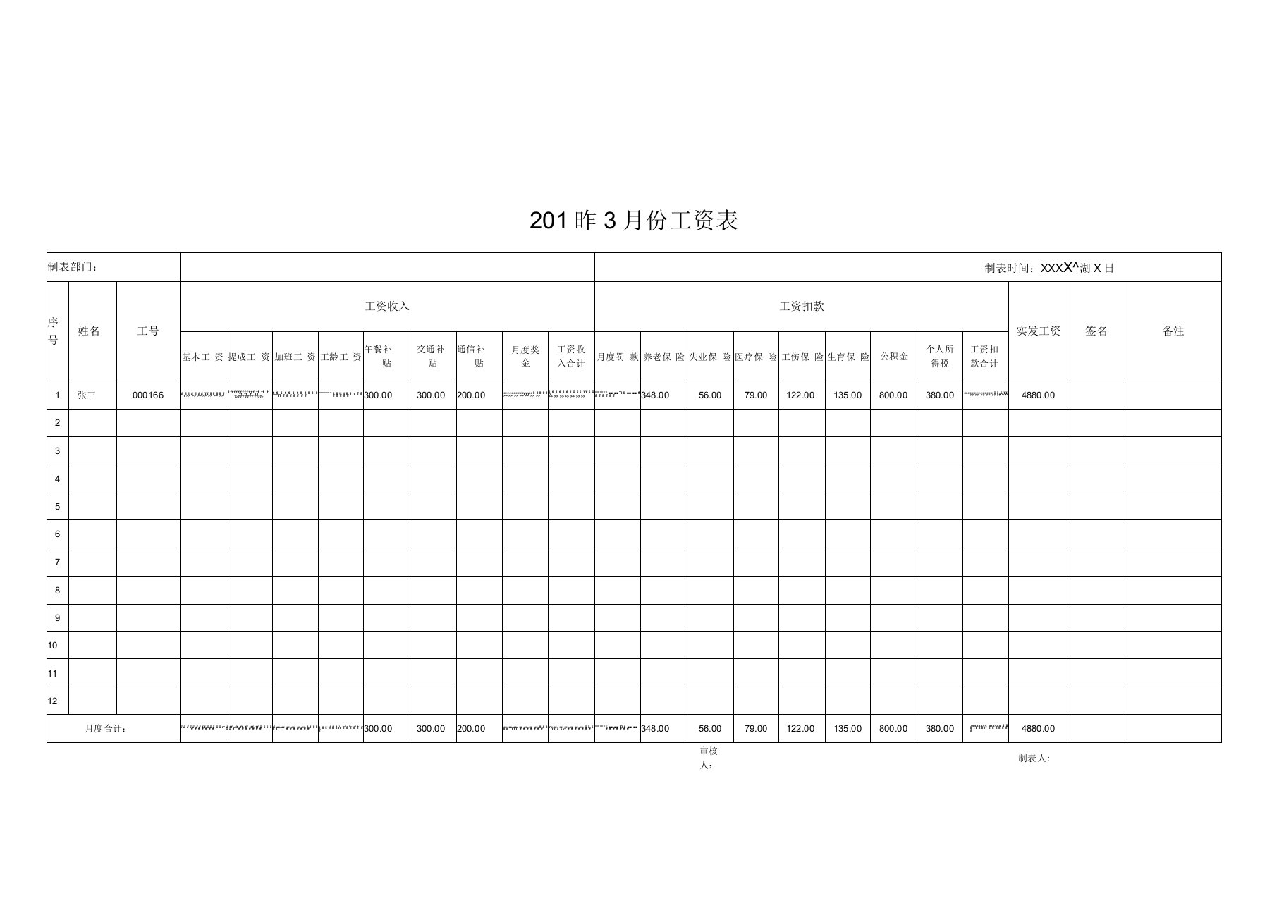 简单实用工资表(全公式自动计算))