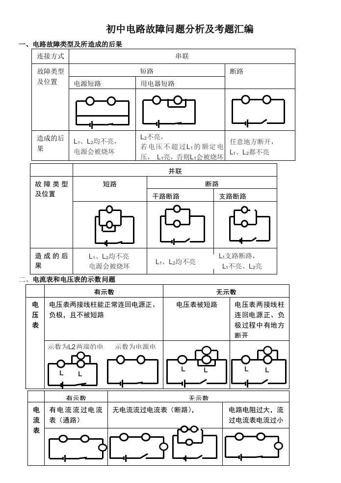 初中电路分析问题及考题汇编