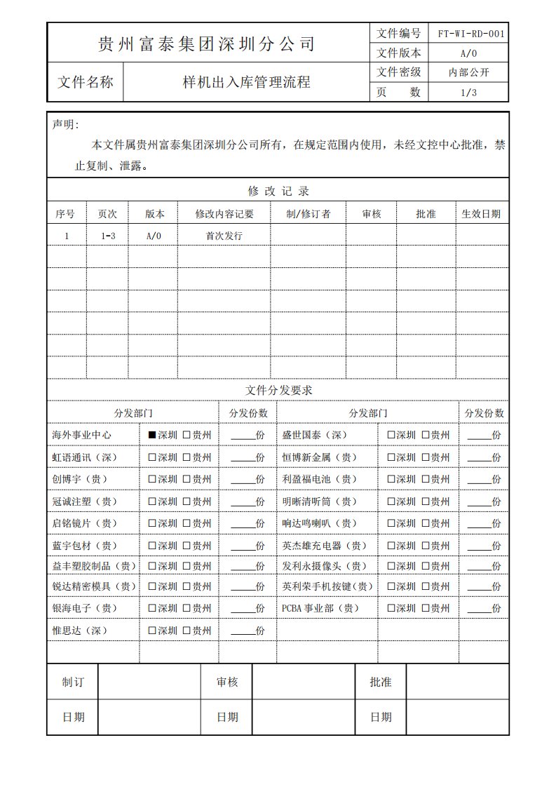 样机出入库管理流程