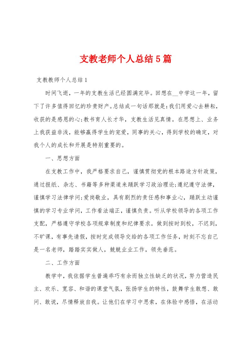 支教老师个人总结5篇