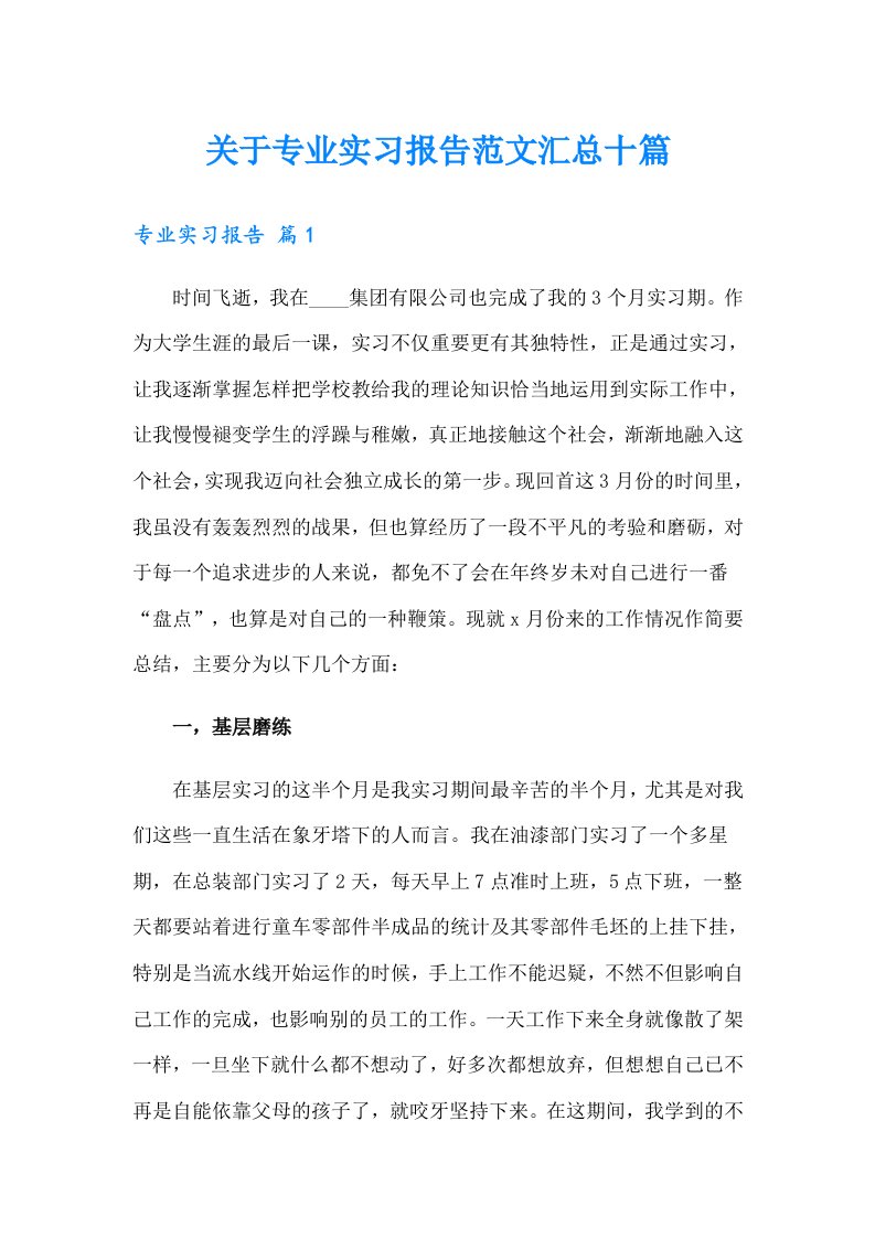 关于专业实习报告范文汇总十篇