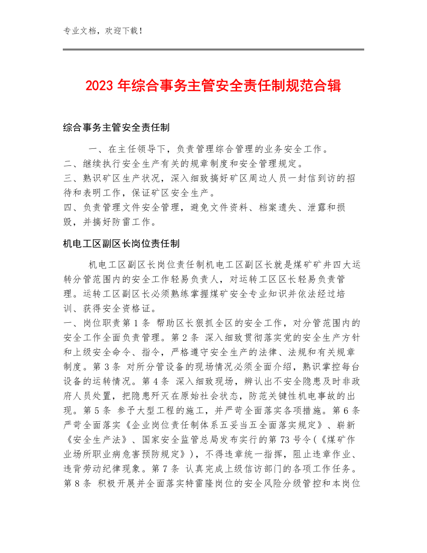 2023年综合事务主管安全责任制规范合辑