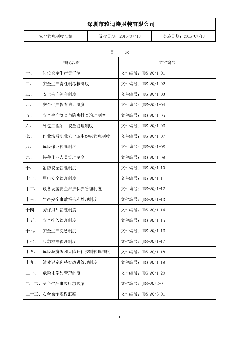 小微企业安全标准化制度制度规范