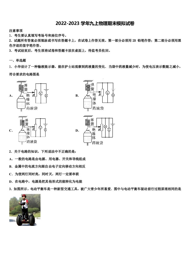 2022年陕西省商洛市洛南县九年级物理第一学期期末学业质量监测试题含解析