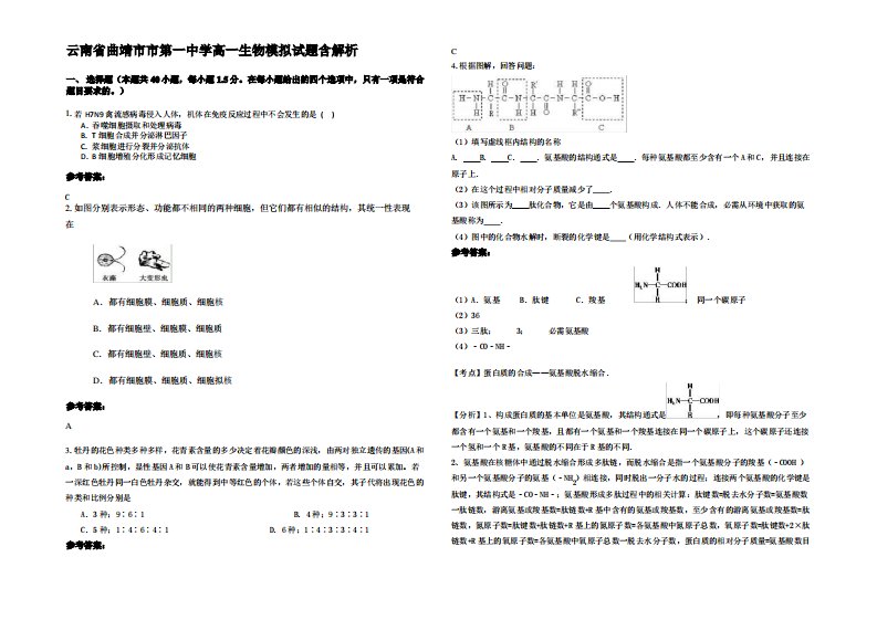 云南省曲靖市市第一中学高一生物模拟试题含解析