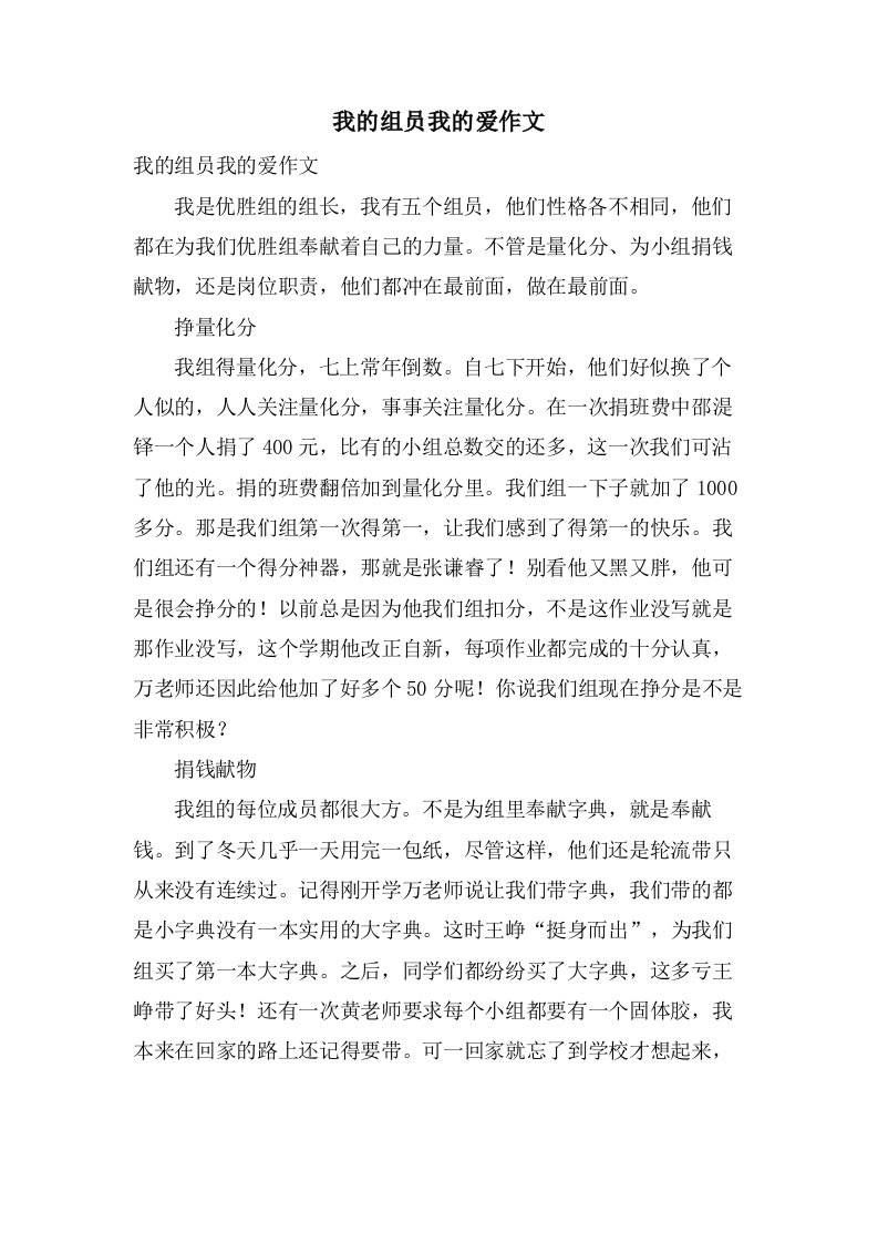 我的组员我的爱作文