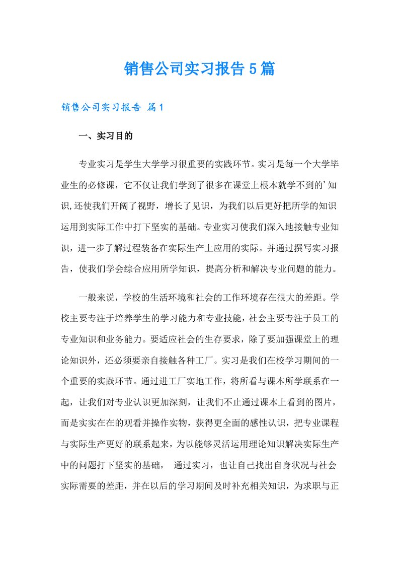 销售公司实习报告5篇