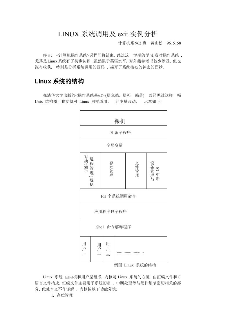 LINUX系统调用及exit实例分析