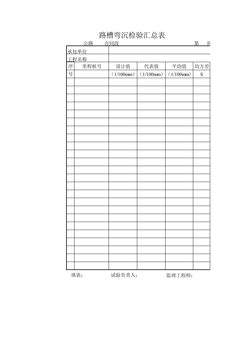 建筑工程-路槽弯沉检验汇总表