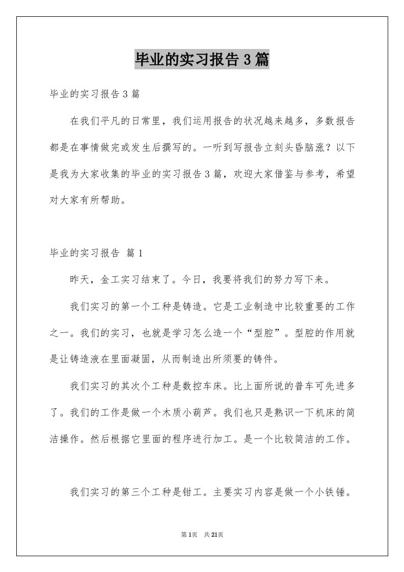 毕业的实习报告3篇精选