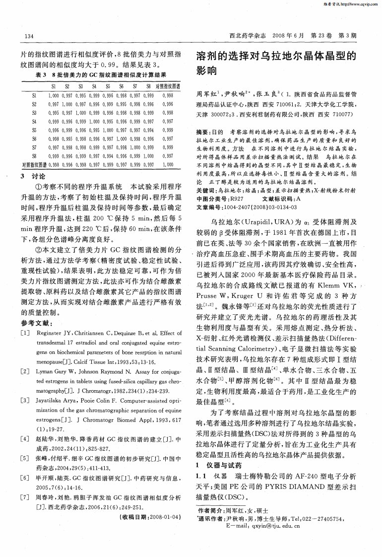 溶剂的选择对乌拉地尔晶体晶型的影响.pdf