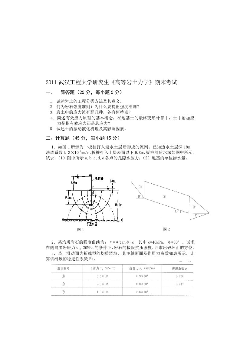 研究生高等岩土力学期末考试题及部分答案