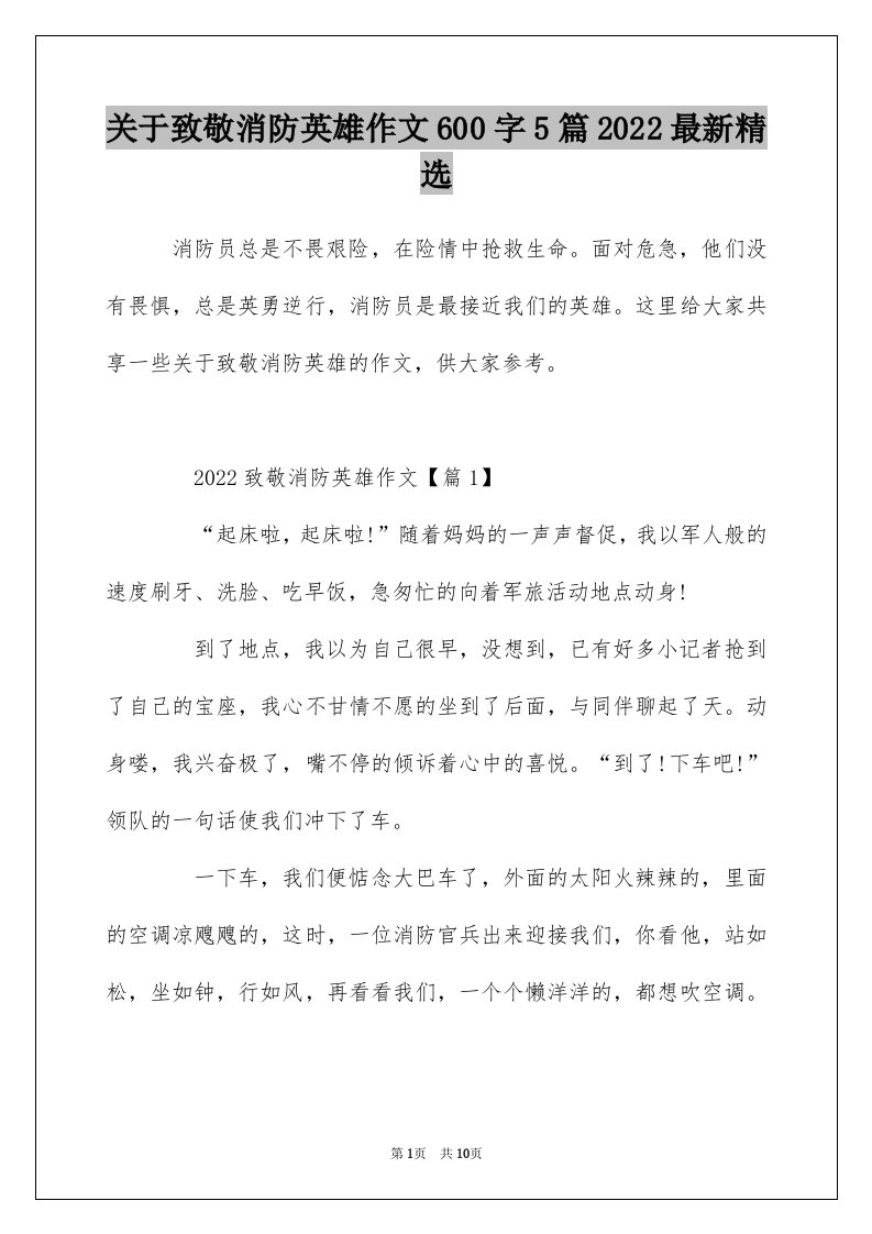 关于致敬消防英雄作文600字5篇2022最新精选