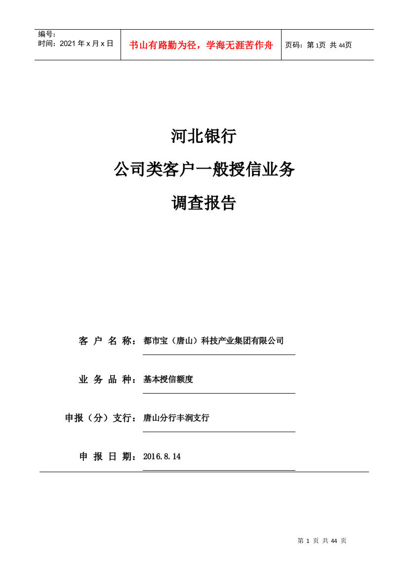 公司类客户一般授信业务调查报告