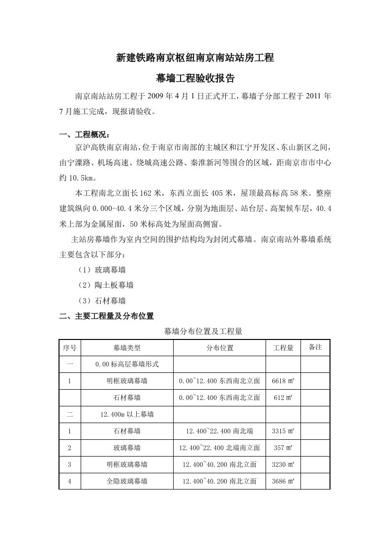 幕墙工程验收报告