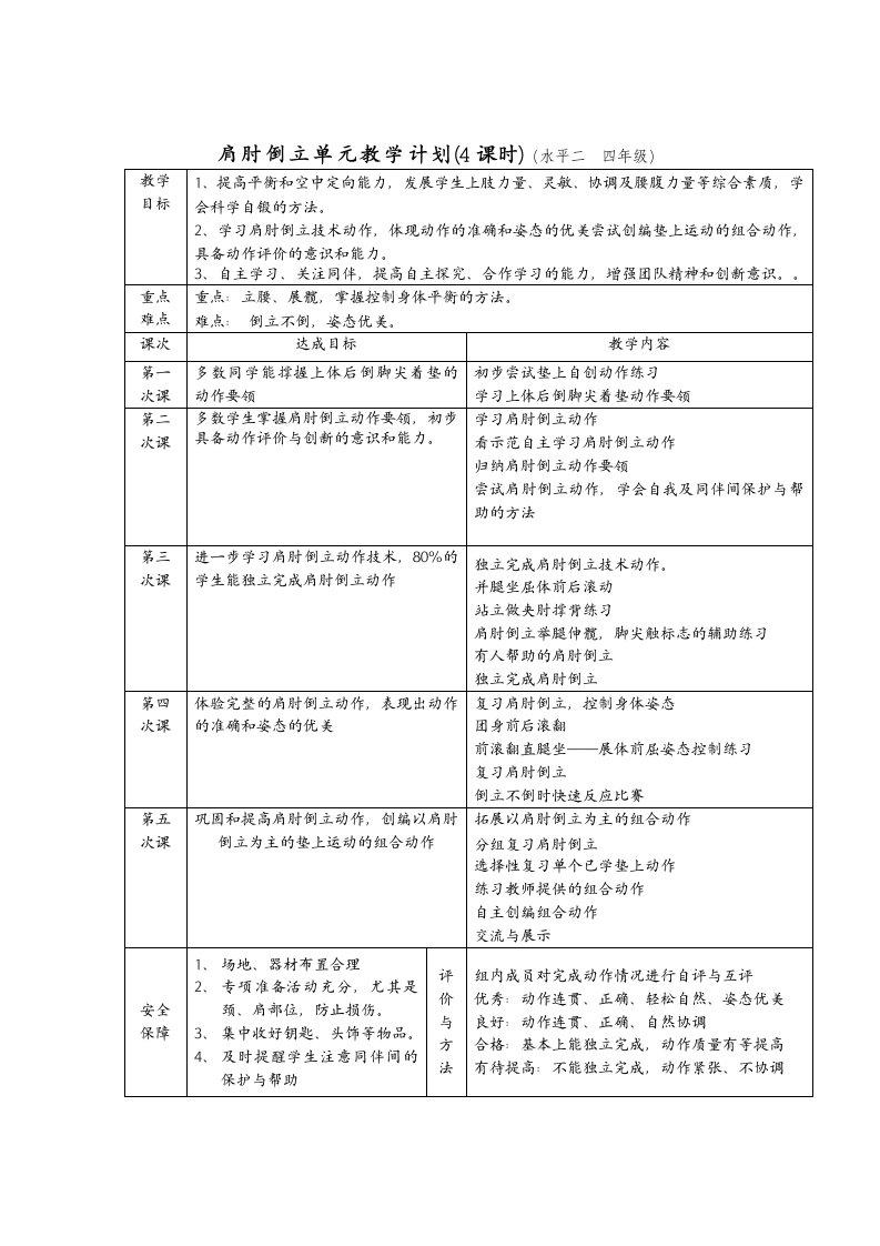 肩肘倒立单元计划