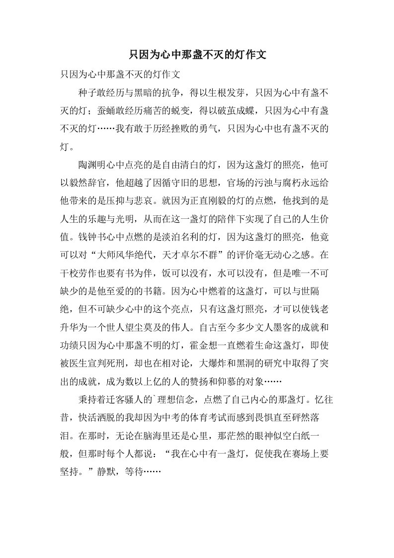 只因为心中那盏不灭的灯作文