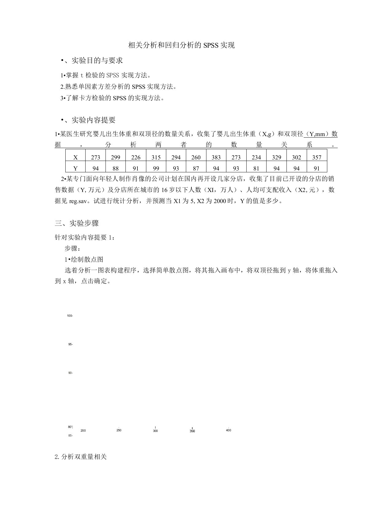 管理统计学相关分析和回归分析的SPSS实现实验报告