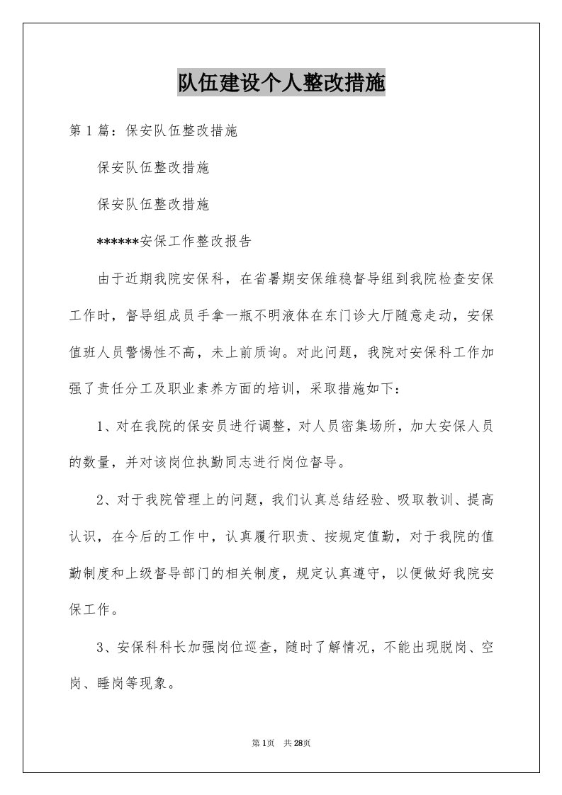 队伍建设个人整改措施