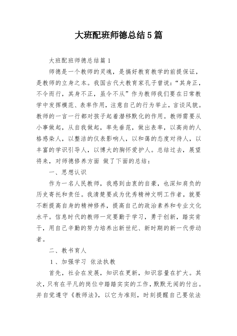 大班配班师德总结5篇