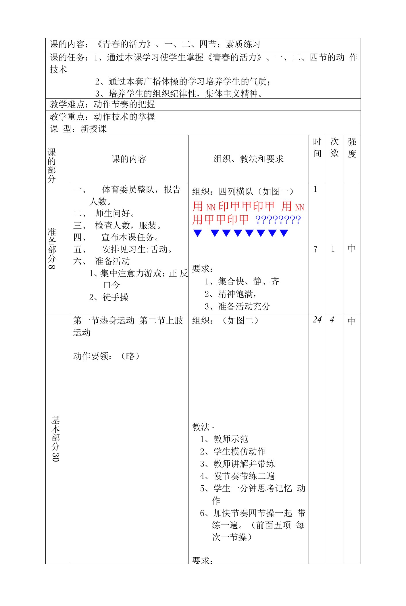 七年级下学期体育青春的活力教案