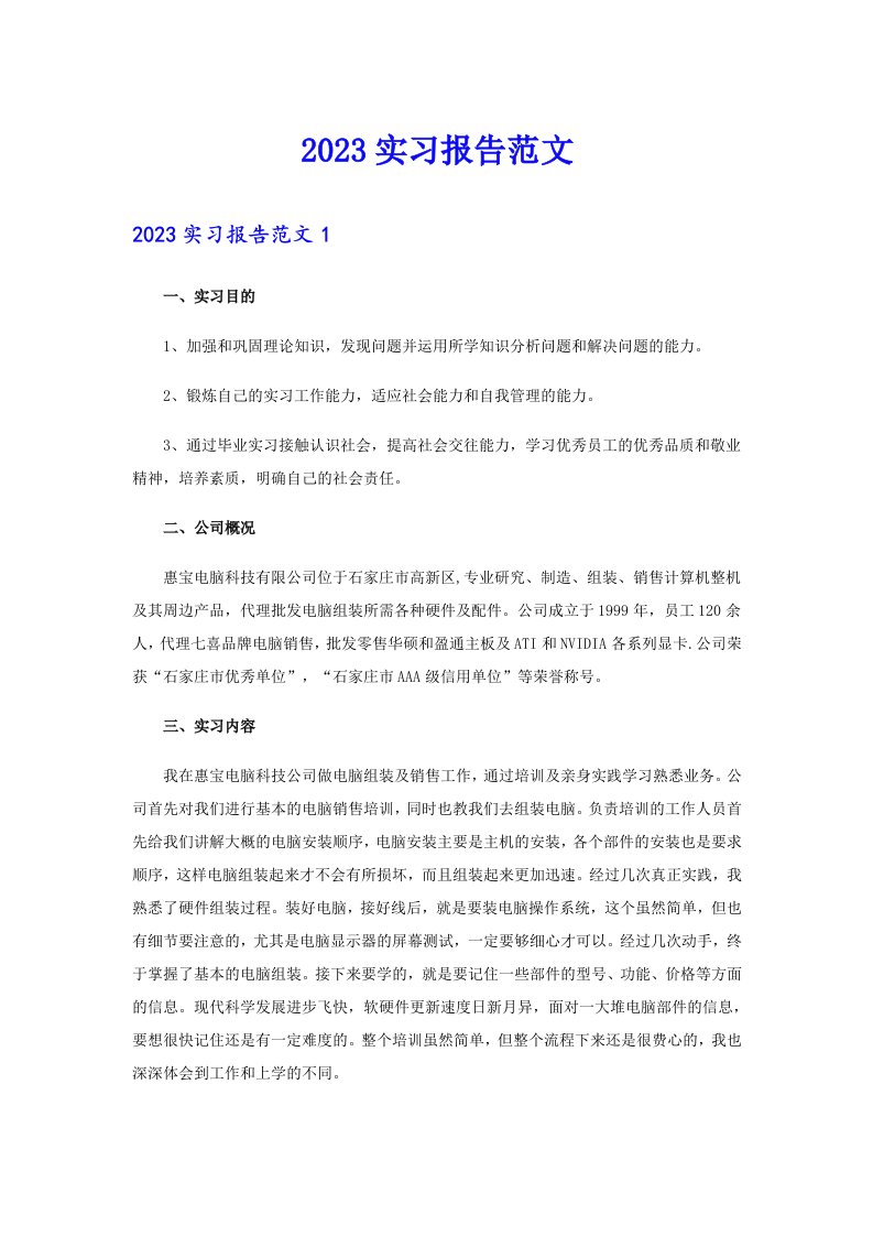 2023实习报告范文