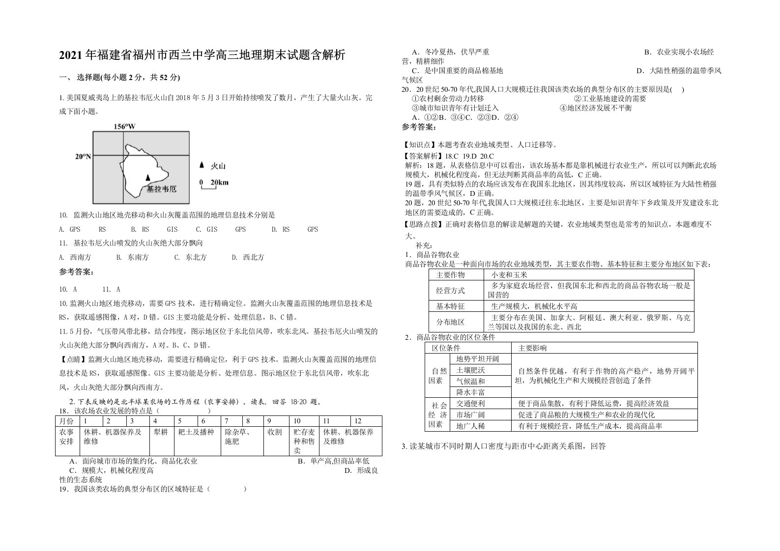 2021年福建省福州市西兰中学高三地理期末试题含解析