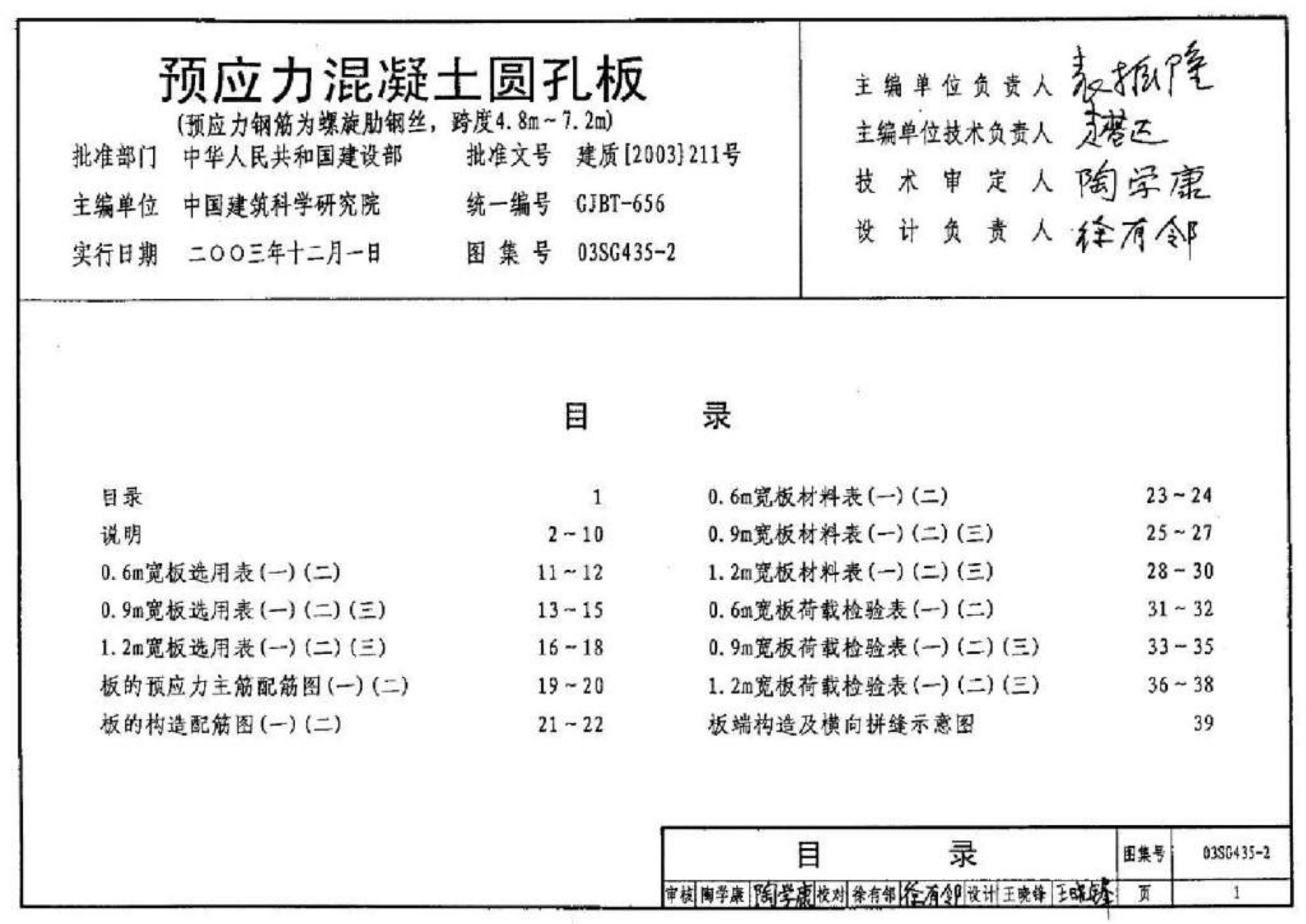 03SG435-2预应力混凝土圆孔板