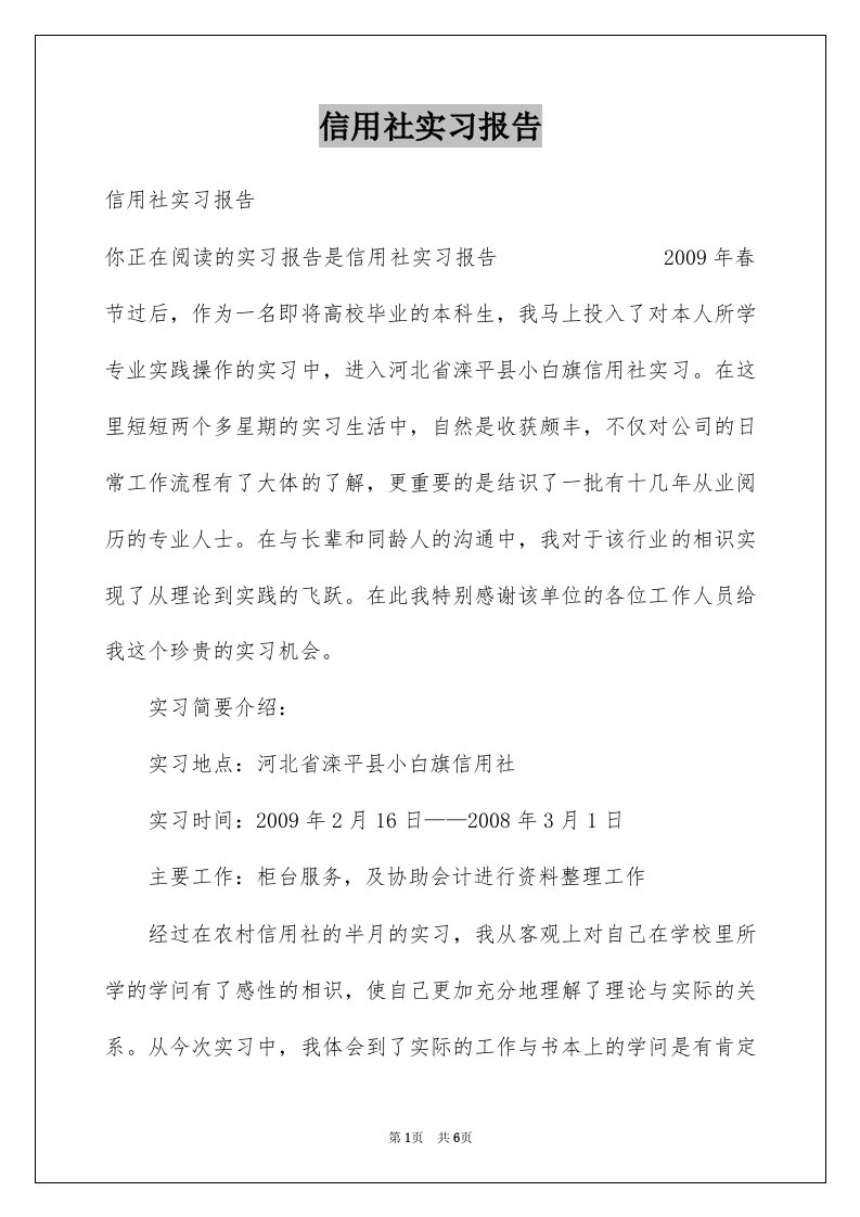 信用社实习报告例文