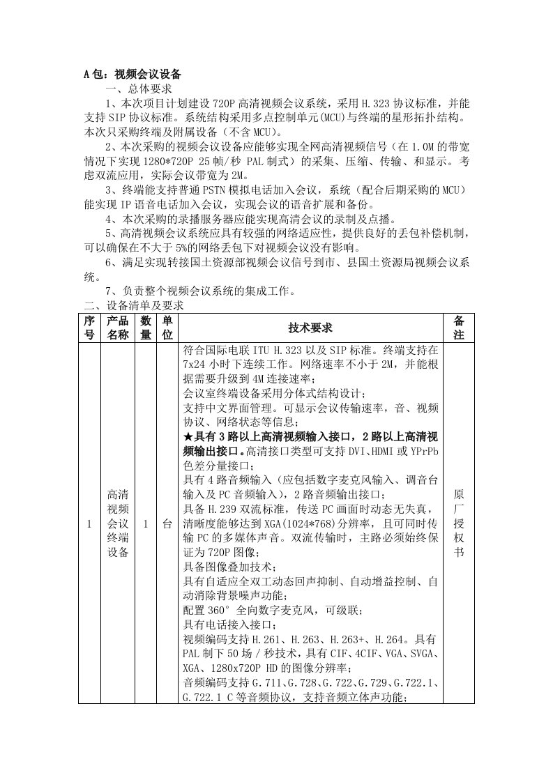 会议管理-A包：视频会议设备