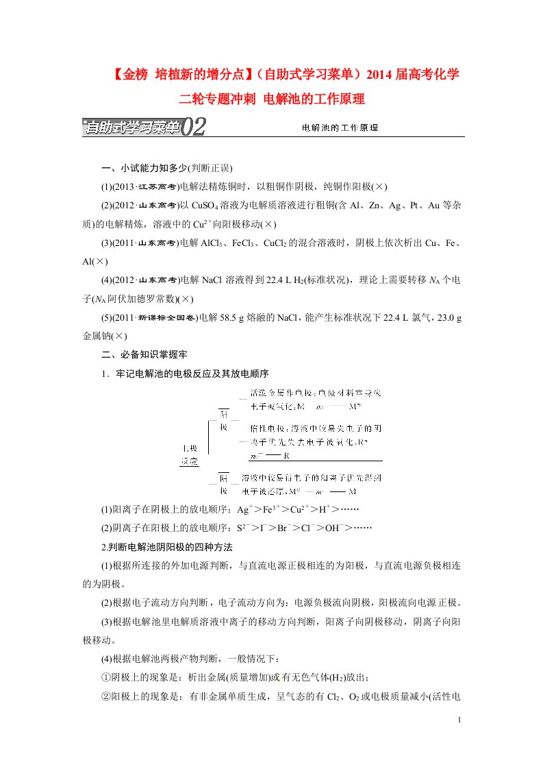 高考化学二轮专题冲刺