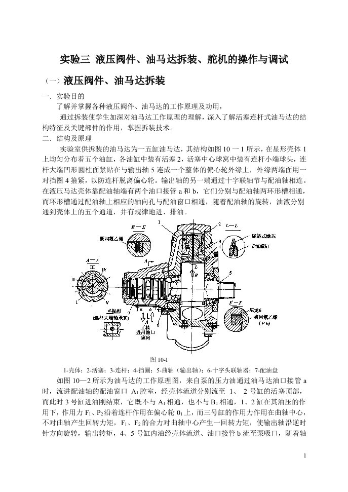 实验三液压油马达的拆装