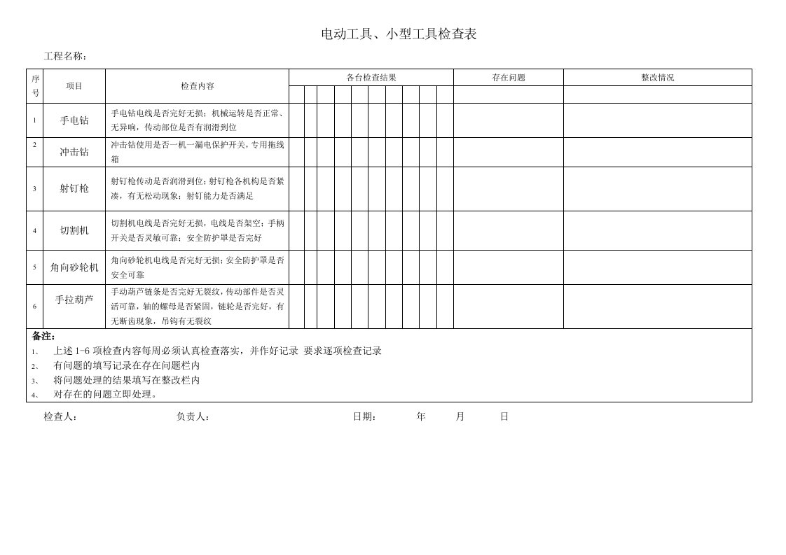 项目部管理-4【设备检查】-01-施工机具检查表