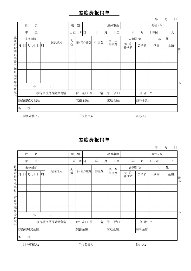 差旅费报销单表格下载