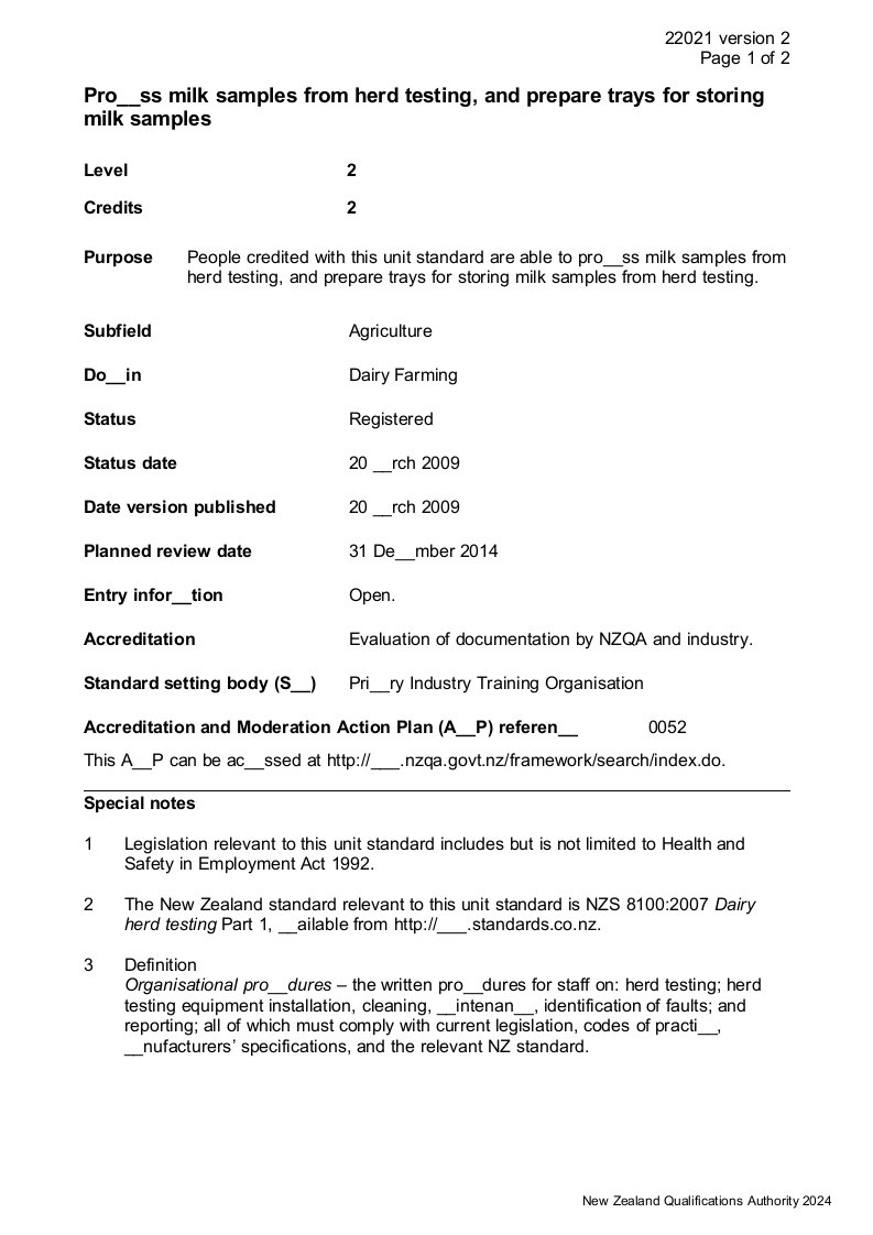 Processmilksamplesfromherdtesting,andprepare：22021处理牛奶样品从牛群测试，并准备