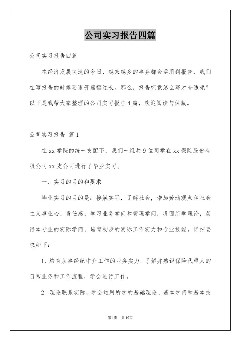 公司实习报告四篇范本0