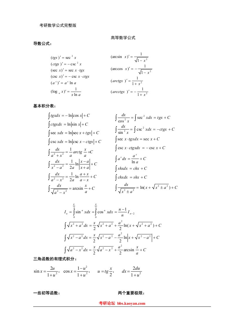 考研数学公式完整版