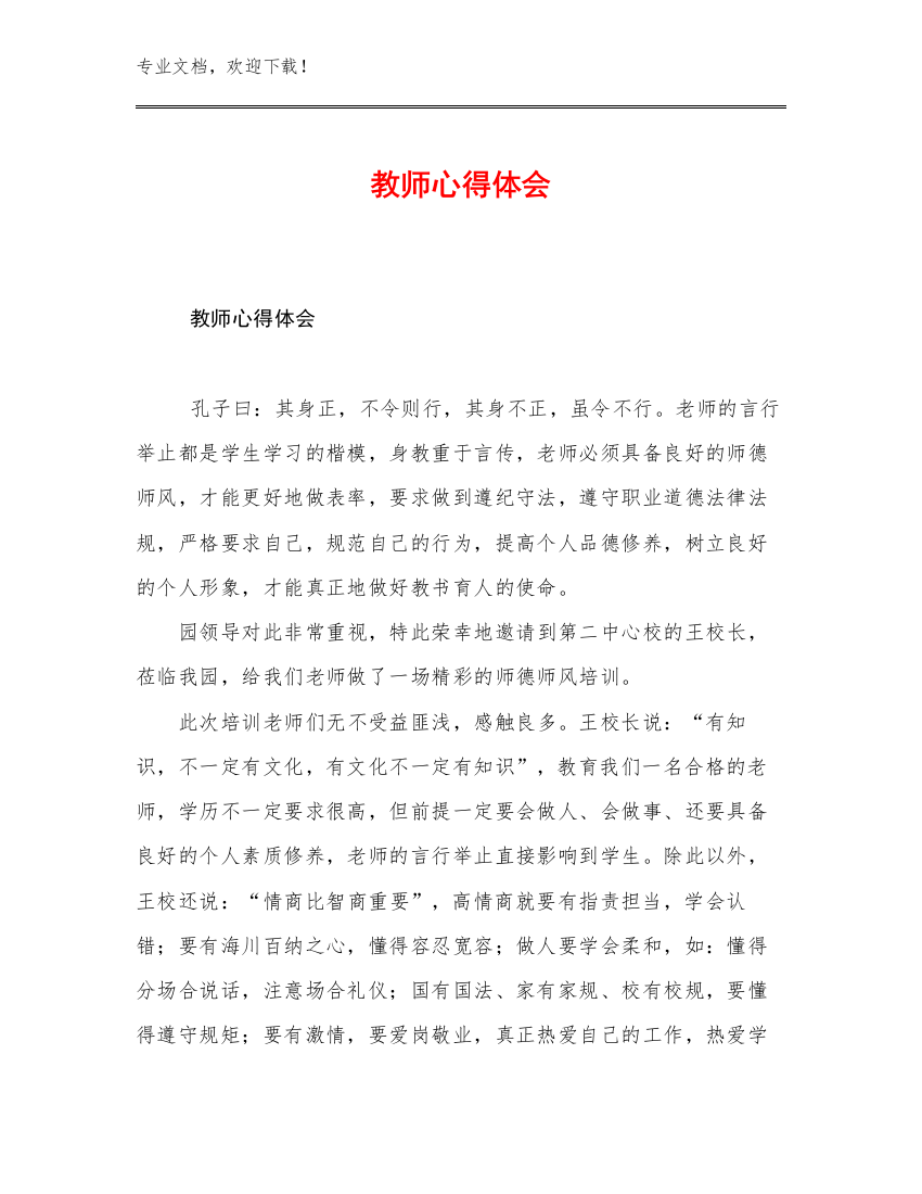 2023年教师心得体会例文25篇