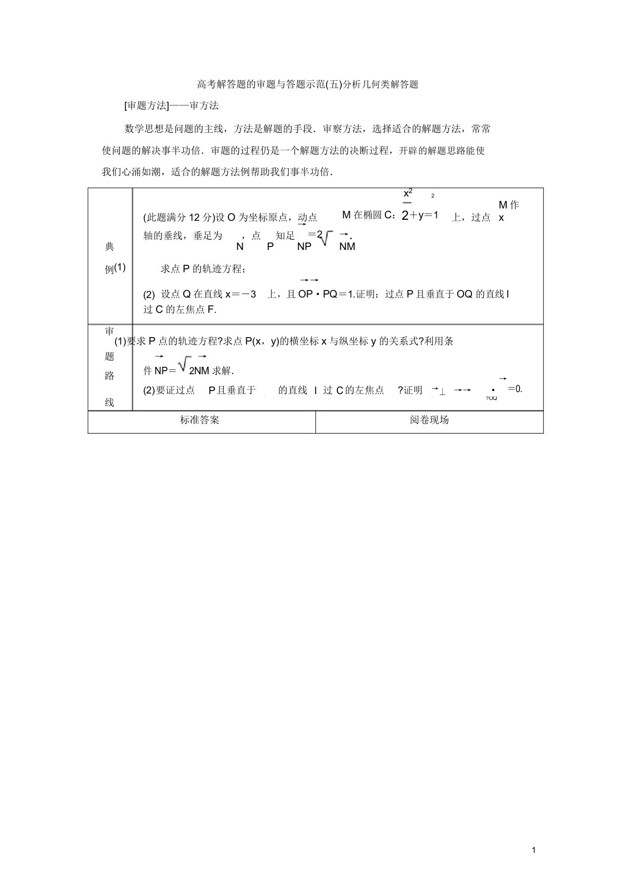 2019届高考数学二轮复习第二部分专项二专题五4高考解答题的审题与答题示范(五)解析几何类解答题学案